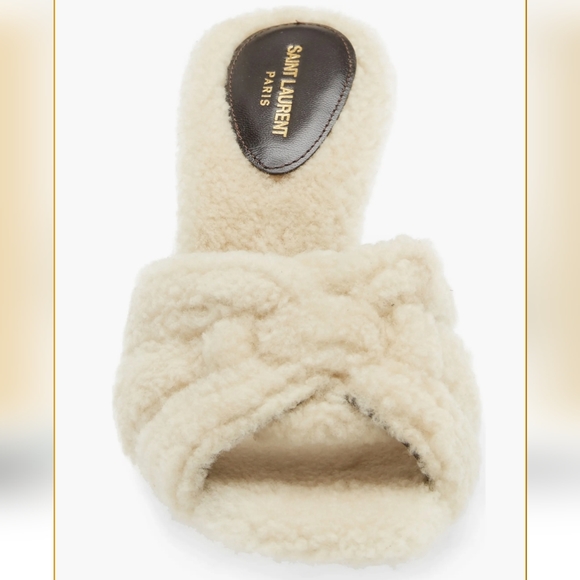 NIB Saint Laurent Tribute Genuine Shearling Heel Sandal - Picture 11 of 12